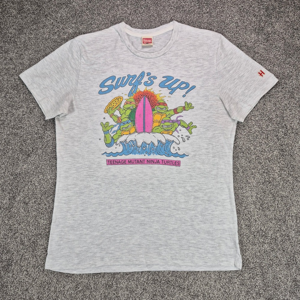 Homage TMNT T-Shirt Size Medium Gray Single Stitch Graphic Tee Ninja Turtles